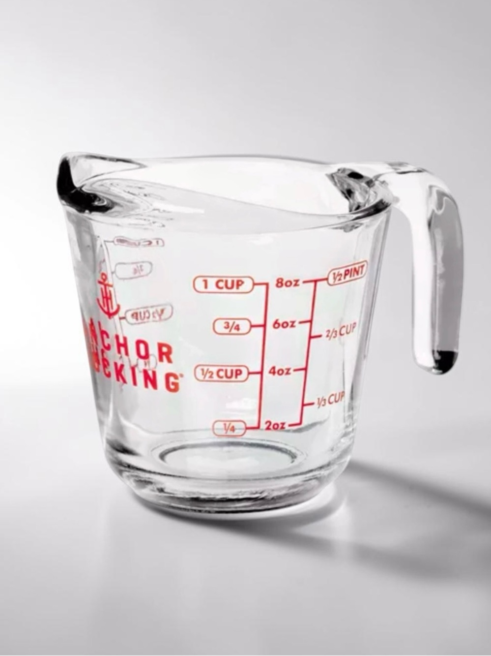 Anchor Hocking Clear Glass Measuring Cup with Red Markings 1 Cup